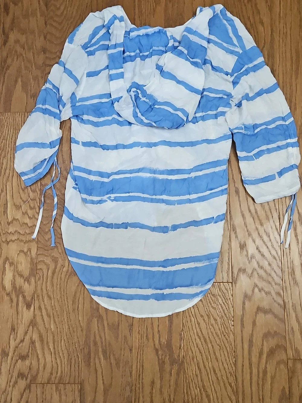 Surf Gypsy Nautical Blue Stripe Oversized Rayon Hooded Swim Cover Up sz Small